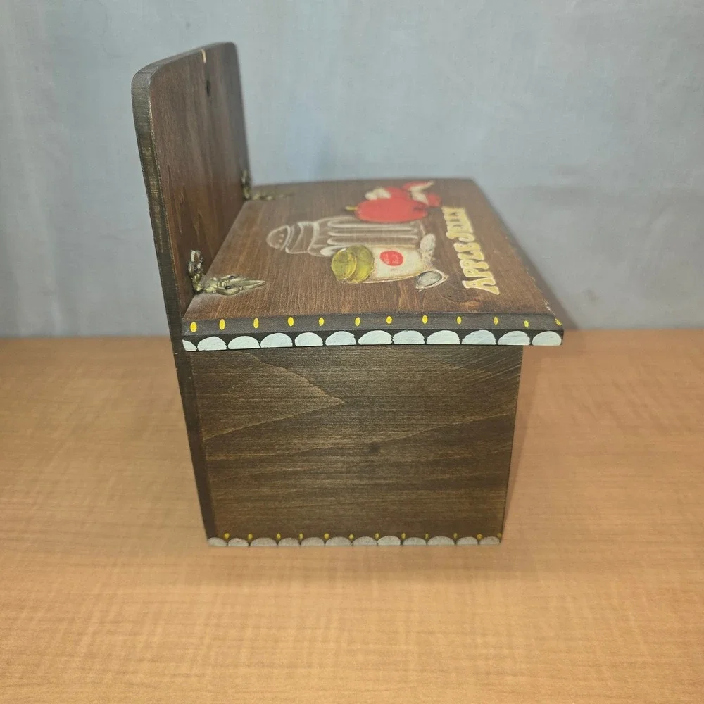 Wooden Hanging Primitive Farmhouse Recipe Card Holder‎ Box Matches Apple Jelly
